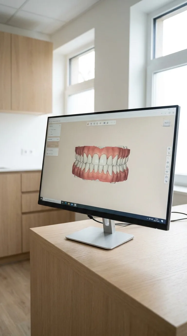 Il modello 3D dell'arcata dentale ricostruito sullo schermo